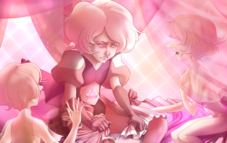 skyroredraws:   I was really inspired by Rococo pieces of art that I’ve been studying in college lately. The focus of the era was the pomp, frivolous, overly sweet and playful. I thought of Pink Diamond in her overly gaudy pink room with her handmaidens,