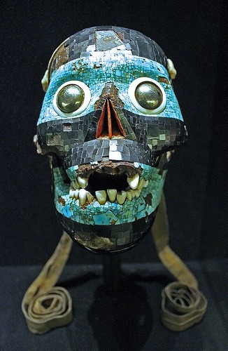 Human skulls decorated with a polychromic mosaics. 1. Aztec mosaic mask of Tezcatlipoca2. Aztec mosa