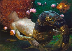 rosalarian:  typette:  silverpastel:  luz-sonriente:  Siren Song series by Victor Nizovtsev  I FUCKIN LOVE MERMAIDS I JUST WANNA SHOUT IT FROM THE ROOFTOPS PLEASE LET ME BE ONE OF YOU  ahh I love it, her scales look like pretty coins I want all of these