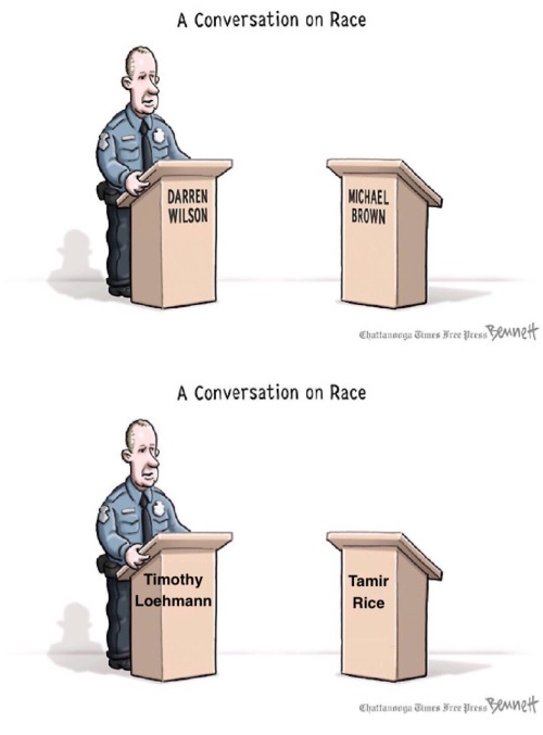 icedriveway:  odinsblog: Kinda seems like a one sided conversation, doesn’t it? I’m tired of “conversations on race” whenever another innocent, unarmed black person is executed by the police. They’re as perfunctory as they are repetitive.  