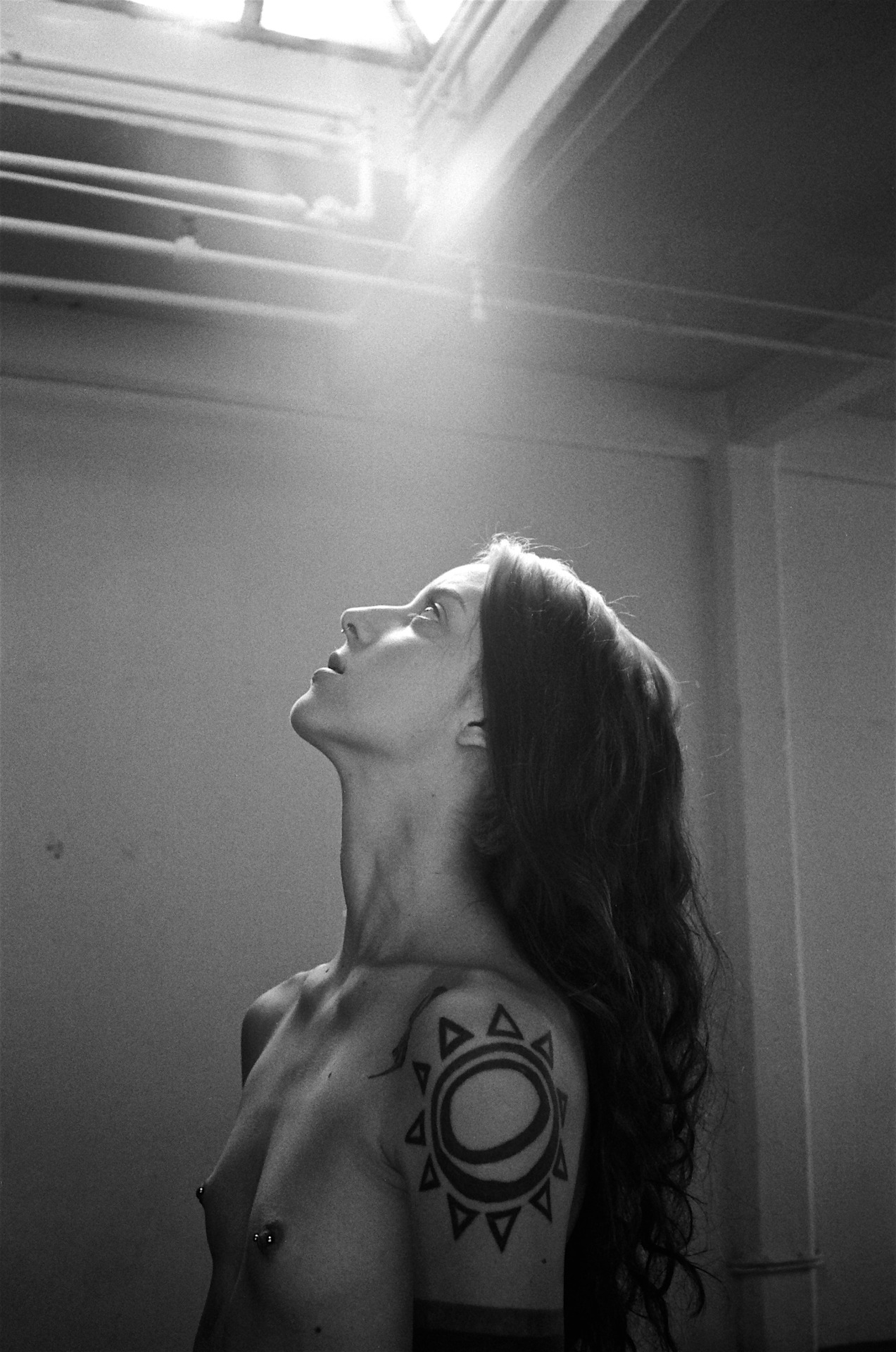 camdamage:  creativerehab:  Cam in the skylight. Lo-res 35mm film scan.  long-neck