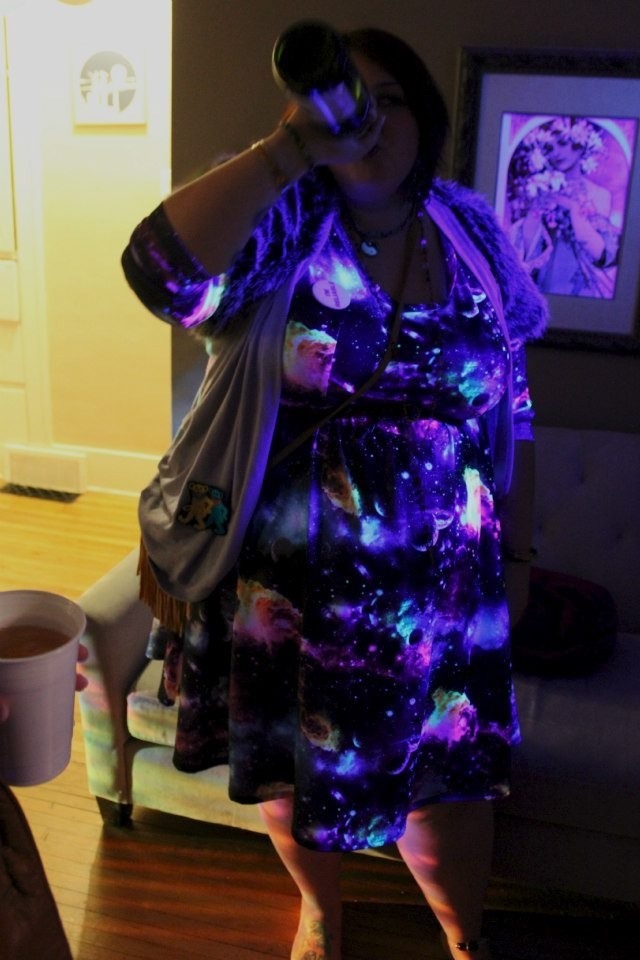 dominodollhouse:  Look how AWESOME our Babydoll Dress in Galaxy looks in black light!