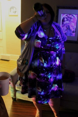 dominodollhouse:  Look how AWESOME our Babydoll Dress in Galaxy looks in black light! Awesome, doll! 