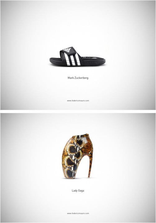 tastefullyoffensive:  Famous Shoes by Federico Mauro [via]Previously: Men Pin-Ups