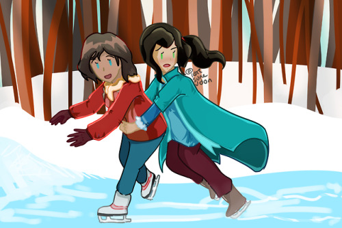 katsune-udon: Korrasami ice skating for @bleulily!! Happy Valentine’s Day, I drew this for the @ffex