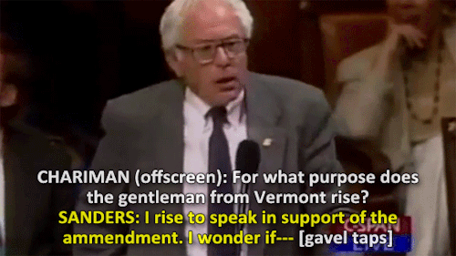cartoon:The year is 1995, congress member Bernie Sanders stands...