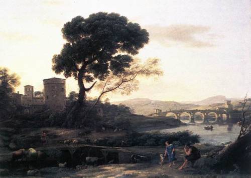 artist-lorrain:Landscape with Shepherds  - The Pont Molle, Claude LorrainMedium: oil,canvasw