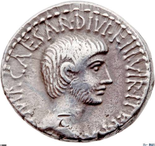 romegreeceart:Octavianus with a beard* 36 BCE, Italy* IMP CAESAR DIVI F III VIR · ITER R P C * Ruhr 