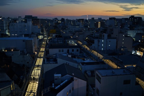 Golden hour, Kyoto. / 商店街の屋根。