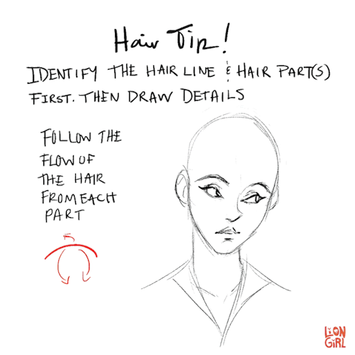 liongirlart:Hair Tip #1 - When drawing hair, start with the hairline and hair part(s). Then keep the