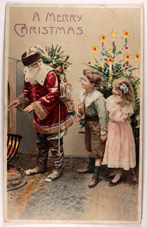 michaelmoonsbookshop: Christmas Postcard - c1905 with pierced holes covered with coloured paper whic