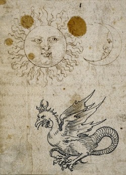 magictransistor:  The Sun, the Moon and a Basilisk. Wilibald Pirckheimer manuscript. (c.1513) [x]