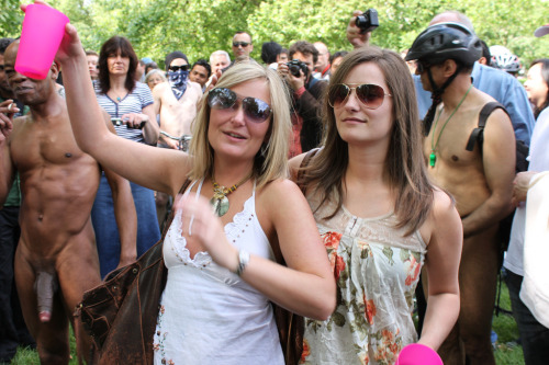 nudisterections:  This guy always gets a crowd a the World Naked Bike Ride! I just wonder why!   perfect settings