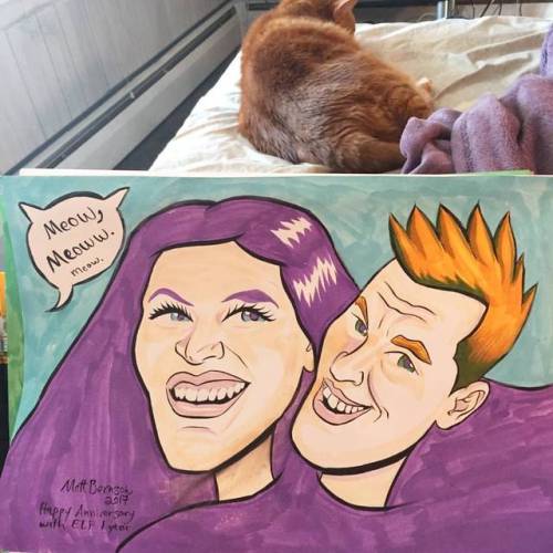 Did a drawing of me and my lady for our anniversary. 1 year went by fast.   #art #drawing  #boston  #artistsoninstagram #artistsontumblr #portrait #coupleportrait #brushpen #ink #cats #kuretake #pentel