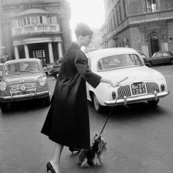 vintagegal:  Audrey Hepburn and her dog Mr. Famous in Rome, 1960