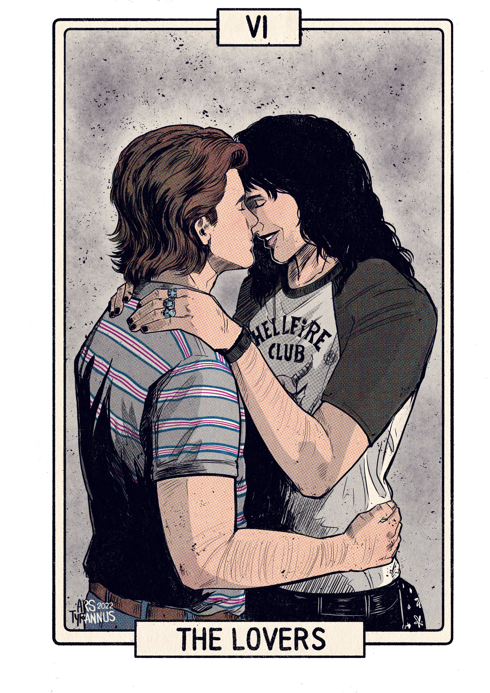 arstyrannus:The full set of steddie/eddie/steve tarot cardsI don’t have plans to draw any more of these atm but who knows when inspiration will strike. I’ve got a small run of A4 art prints ordered and a larger set of A6 postcards on the way