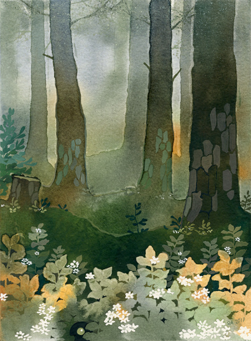 riikkapaints: Little gathering and a misty forest (2017).Instagram ◆ Twitter ◆ Prints