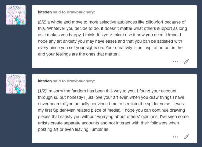 this is the absolute sweetest message. ;A; thank you so so much for the kind words.