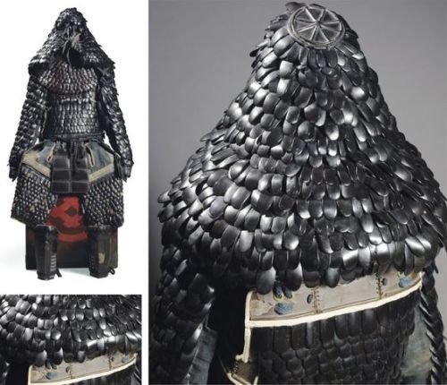sartorialadventure:Rare Japanese scale armor with scales covered in black lacquer, 17th century