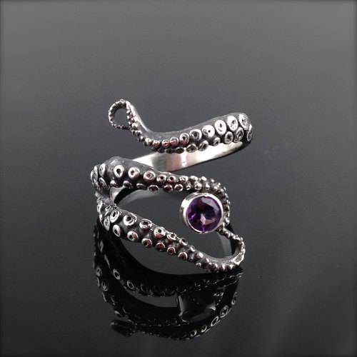 ringtorulethemall:  Cleo SaLE!  - WIcked Tentacle Ring with Amethyst, Wedding Band, Engagement Ring, Occasion rings