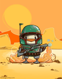 kickingcones:  Boba Fett Penguin and his fancy bubble machine. By Katrina Constantine [tumblr | facebook] 