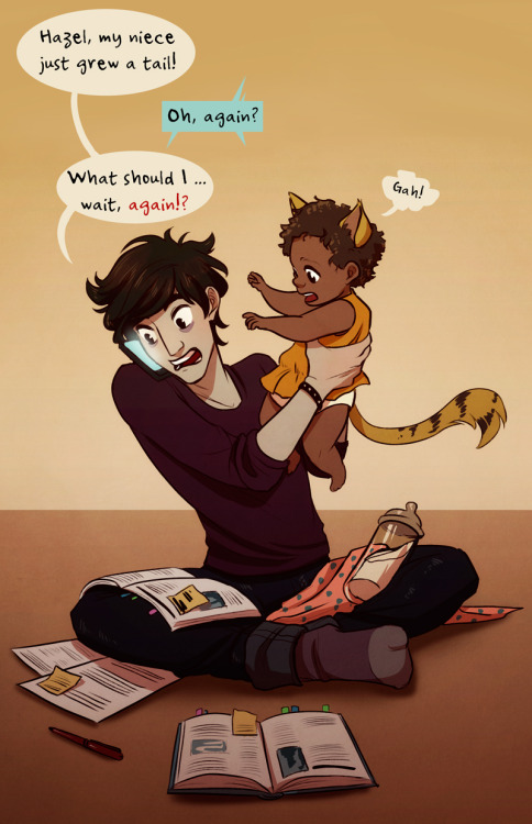 monkeyscandance:When Nico di Angelo, medical student, accepted to babysit for his sister Hazel, he e