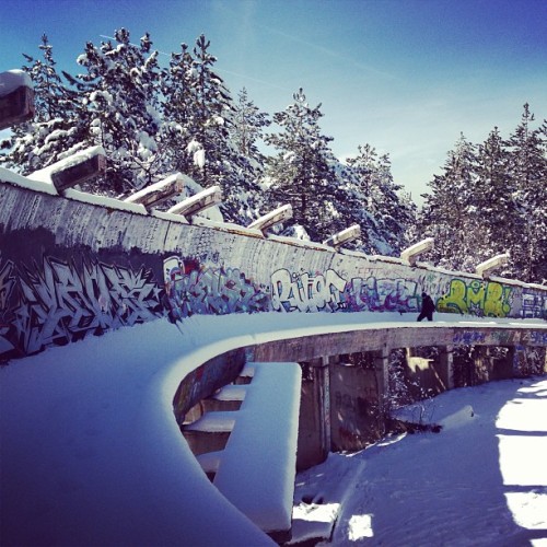 instagram:  Exploring Sarajevo’s Abandoned Olympic Park  To see more photos and videos of Sarajevo’s Olympic bobsled and luge track, explore the Olimpijski Bob Staza and Trebević location pages.  Stark against the dense forests of Trebević mountain