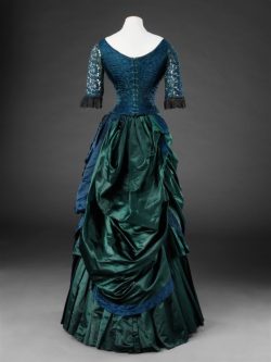 lookingbackatfashionhistory:• Dress.Date: ca. 1886-1887Medium: Silk and lace, trimmed with lace.