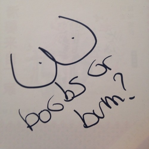 <p>This riddle was in my birthday card from @weareaddictedmag. Can you help solve the mystery? #boobs or #bum</p>