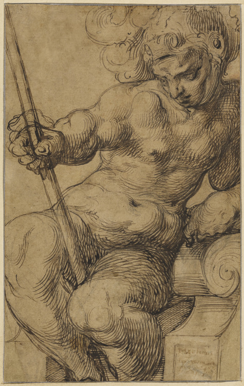Nude Warrior Leaning over a Volute (recto) and Nude Child Playing with a Viola (verso) by Toussaint 