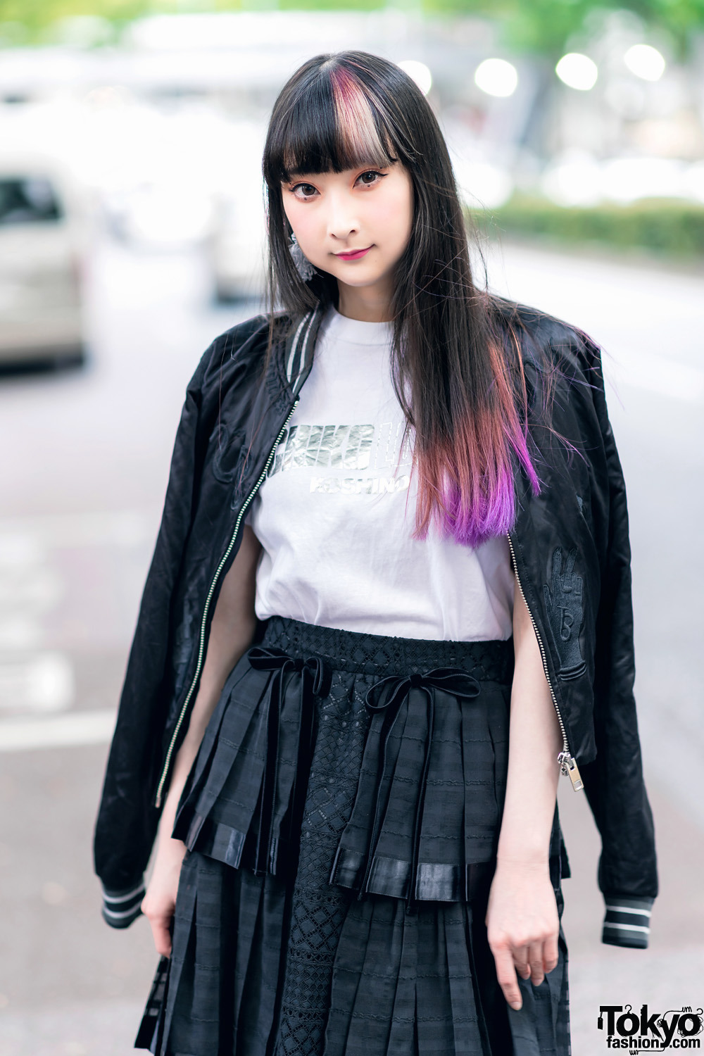 tokyo-fashion:  RinRin Doll on the street in Harajuku wearing a satin jacket off