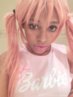 hybrid-zombie:  hybrid-zombie:  Here’s the Barbie crop top I made ^__^ it’s still in progress, if I like the result I may add it to my store (pre-order) ♡  I don’t know how this is one of my pics with most notes. My wig is so messed up! AHAHAHA