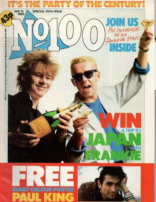 The 100th issue of No.1 magazine (May 1985) ft. Brian Nash and Holly Johnson drinking bubbly.