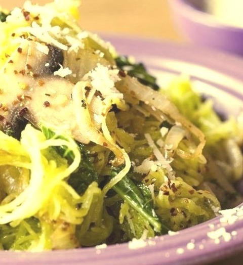 Side Dish - Pesto Spaghetti SquashCombining Baked Spaghetti Squash With Kale, Onions, Mushrooms, And