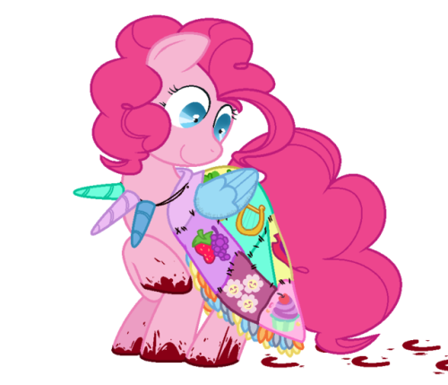 sinna-skele-mom:Crimson colored hoofprints just make everything stand out~ Pinkies coat of many colo