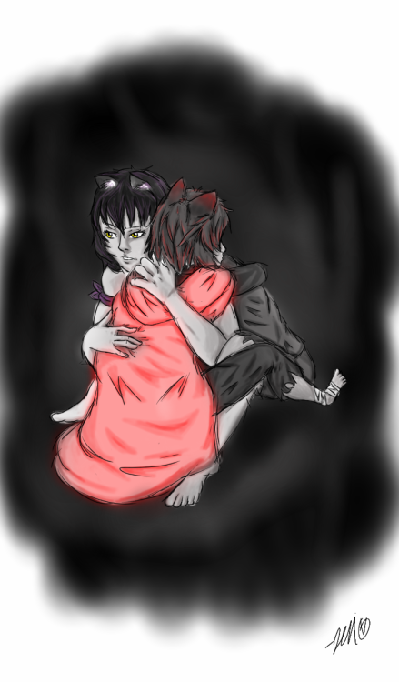 xlthuathopec:  jen-iii:  “Its ok, I’m not going to let anything hurt you, Ruby.. So this is a new AU im working on which I unoriginaly dubbed ‘Strays’. In this AU, Ruby and Blake are sisters instead of Yang and Ruby. Ruby is also a wolf faunus