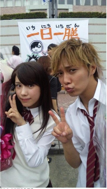 fuckyeahnarimiya-blog:Naka Riisa & Narimiya Hiroki BTS of Yankee-kun to Megane-chan