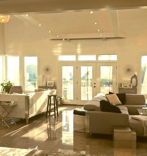 Contemporary Family Room In NashvilleExample Of A Large Trendy Open Concept Porcelain Tile, Gray Floor