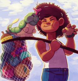 transcendentalisttrainer:  Headcanon that Bug Catcher Wade carries the crap-ton of berries he collects around in his net. When he comes across a wild Pokemon that he wants to bag, he gets overly excited, forgets the berries are in the net, and ends up