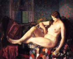 dappledwithshadow:  Nude with Hexagonal Quilt, George Bellows, 1924.
