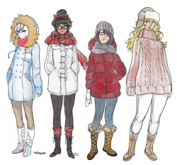 yuranos:  drew some rwbies + friends in winter clothes!! inspired by trends around my campus, people are so freaking fashionable around here i almost feel inadequate  