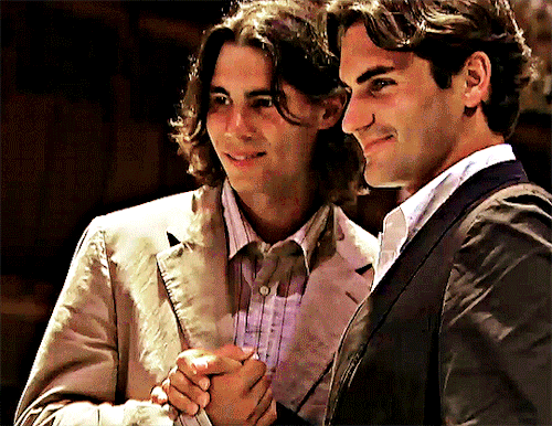Rafael Nadal And Roger Federer During A Promotion Event At The Cathedral Of Santa Maria Of Palma Ahead