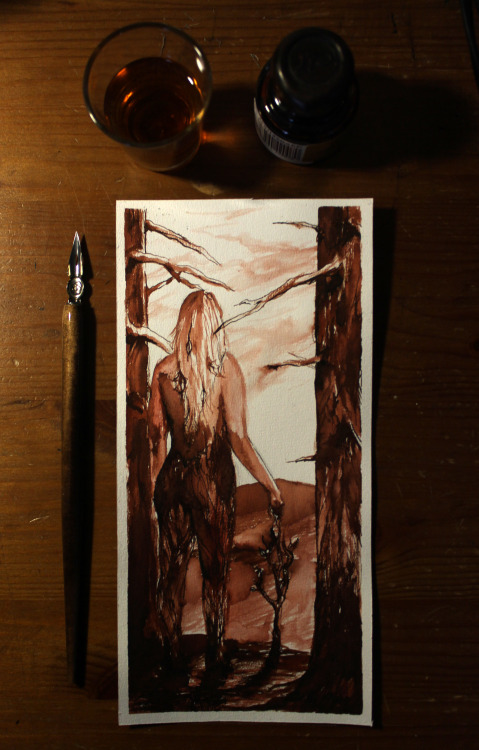 Forestmaiden, made with ink by Linda Piekäinen