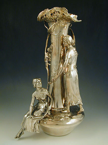 cgmfindings:Art Nouveau Silver plate on pewter vase Germany 1906