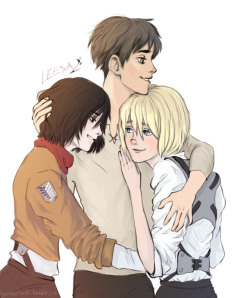 princetutti: Tadaaah!I’m leaving tomorrow to Munich, so I rushed to finish it, but somehow I’m happy with how it turned out. And I’m happy to see Armin, Eren and Mikasa happy, guys, please, please stay together!