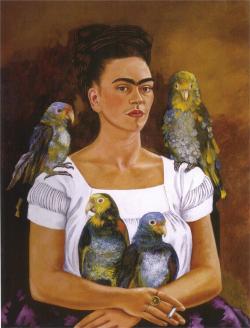 labellefilleart:  Me and My Parrots,  Frida Kahlo 