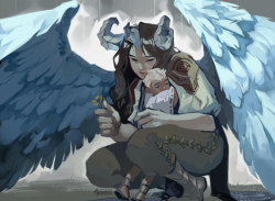 velocesmells:Human eating harpy and human