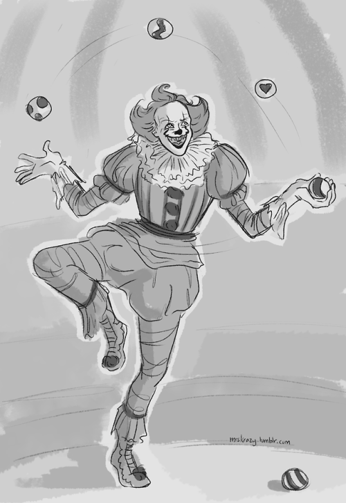 theclownhunter:mrskrazy:Just a messy sketch of penny doing clown stuff also i promise Im not dead lo