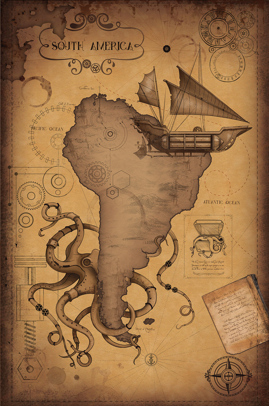 steampunktendencies:  Where in the world are you? Steampunk World Map by Diana Costin