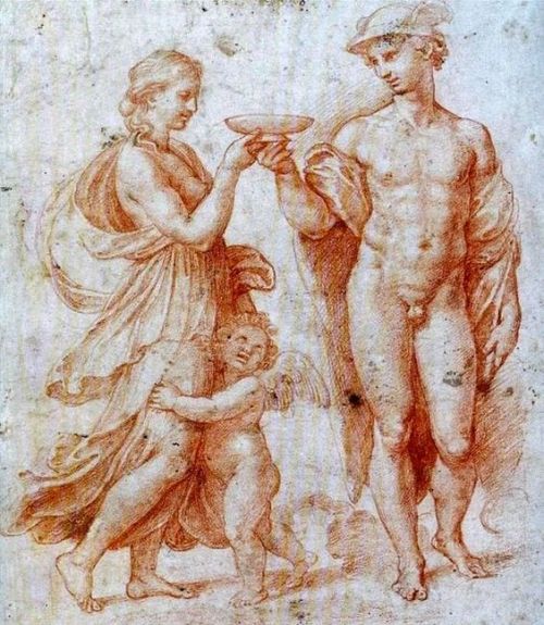 sirloin: xxnocturnusxx: Mercury offering the cup of immortality to Psyche - Raphael Sanzio, 1510 &ld